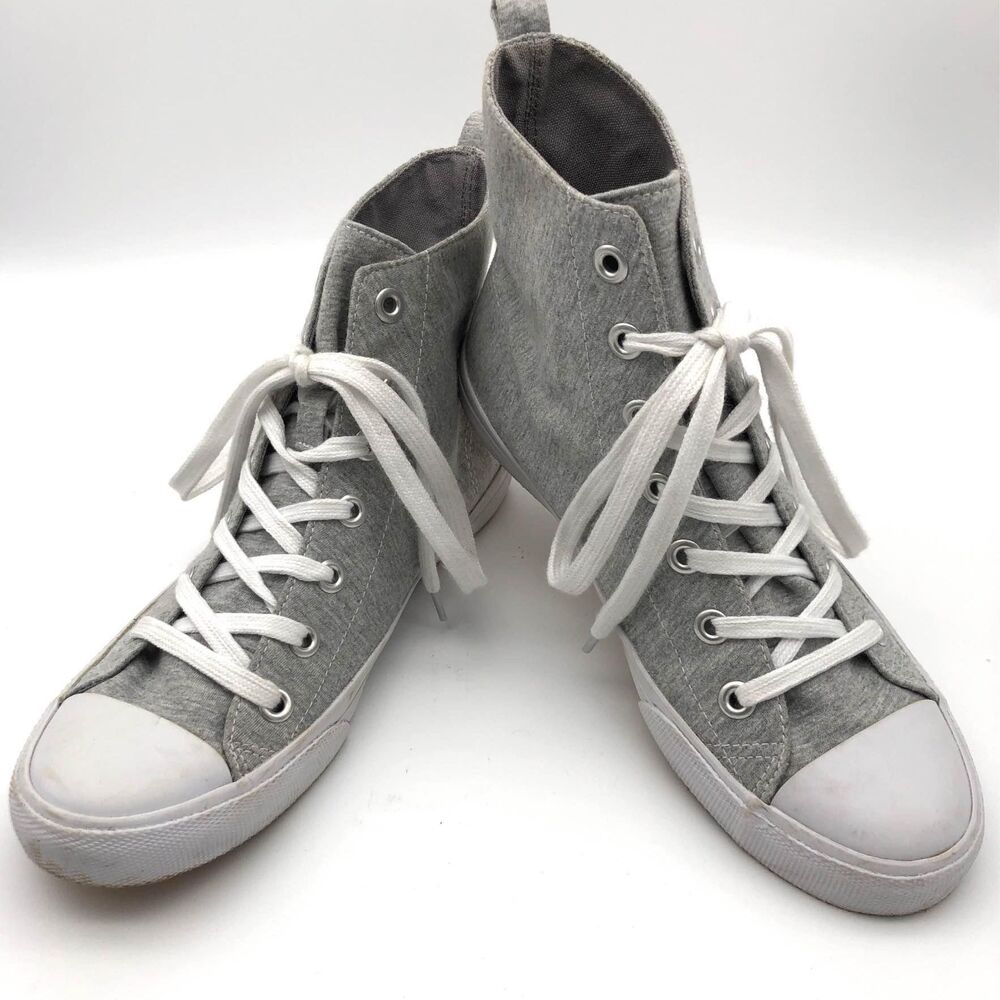 Women’s Grey Gray Fabric High Top Sneakers Shoes Size 7M